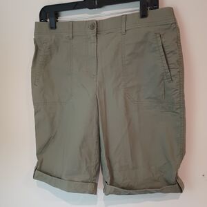 Chico's Olive Roll-Cuff Bermuda Shorts